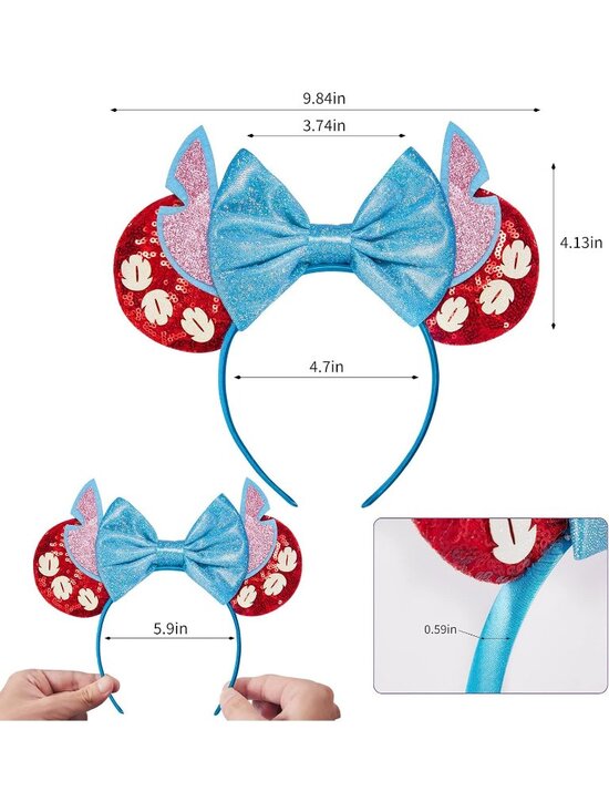 Women Blue Red Sequin Handmade Mickey Mouse Headband 2 Pieces main image 4